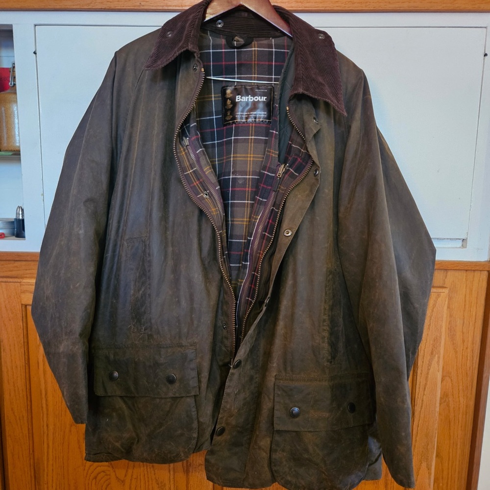 Barbour Brown Classic Waxed Jacket with Plaid Lining